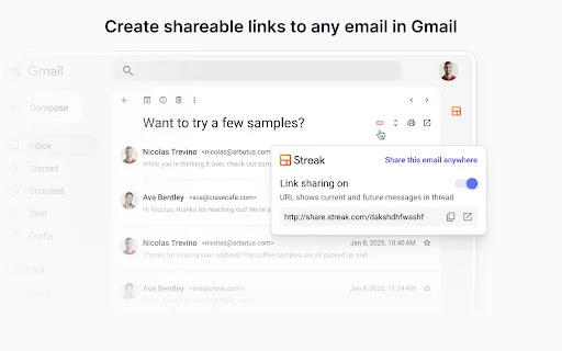 Streak Email Sharing for Gmail ডাউনলোড করুন – ইমেইল শেয়ারিং সহজ করুন - Screenshot 1