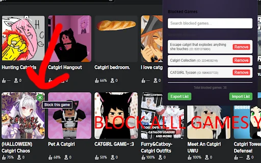 Roblox Game Blocker ডাউনলোড করুন – অকারণে বিরক্তিকর গেম লুকান - Screenshot 1