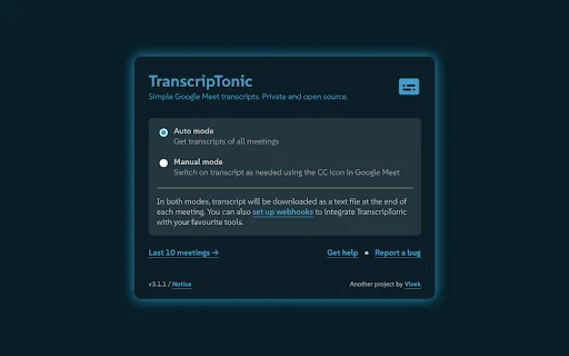 TranscripTonic ডাউনলোড করুন – Google Meet ট্রান্সক্রিপ্ট ও অটো-সেভ টুল - Screenshot 1